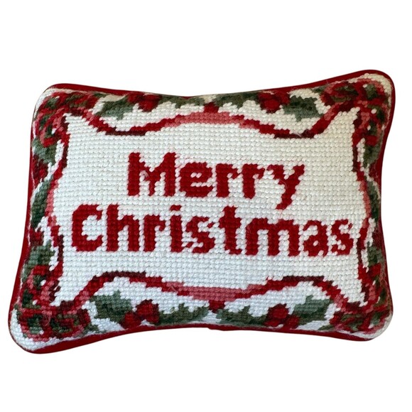 Set of 3 Needlepoint Christmas-Themed Holiday Mini Pillows 6" x 9" x 3" EUC - Picture 5 of 8